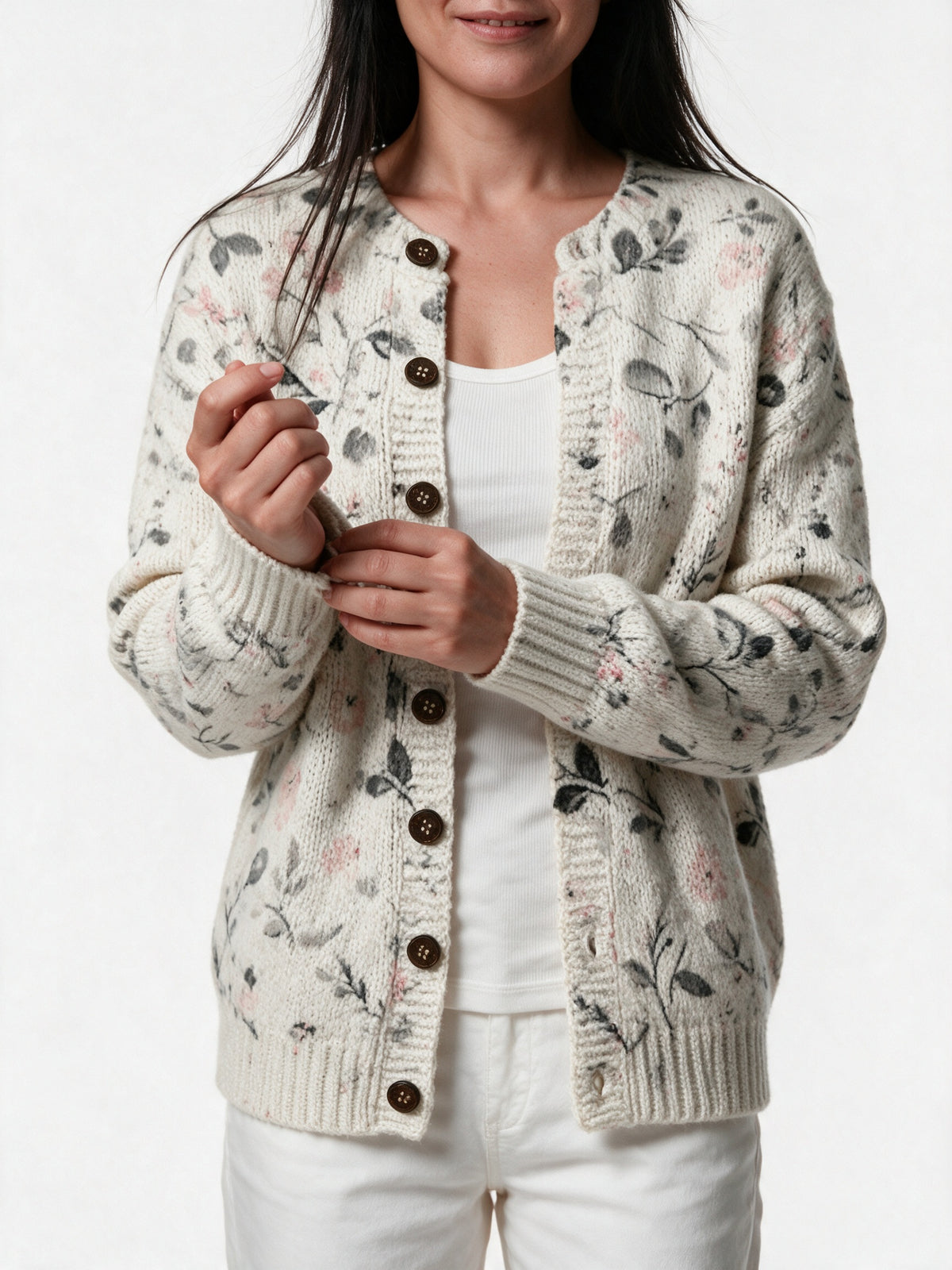 Albertine - Women's Floral Print Button Front Cardigan - view 3