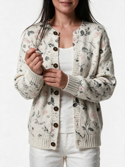 Albertine - Women's Floral Print Button Front Cardigan - view 3