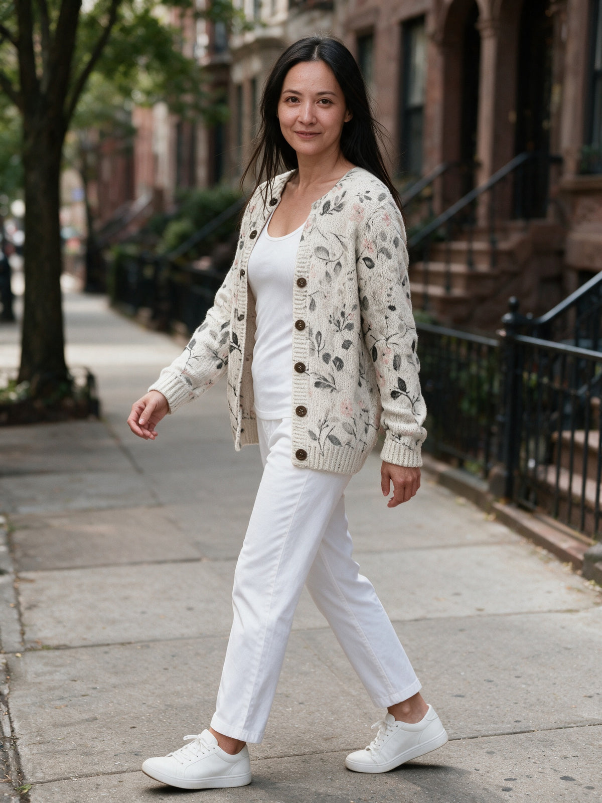 Albertine - Women's Floral Print Button Front Cardigan - view 4