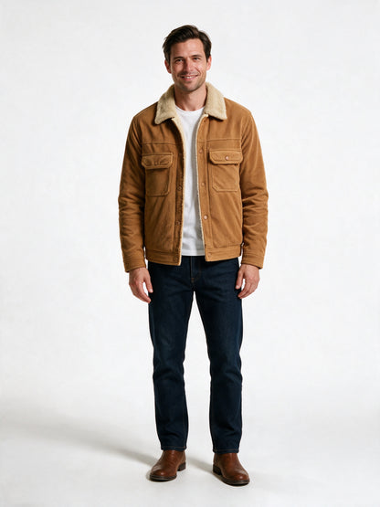 Alexander - Textured Snap-Front Jacket with Plush Collar for Men - Caramel
