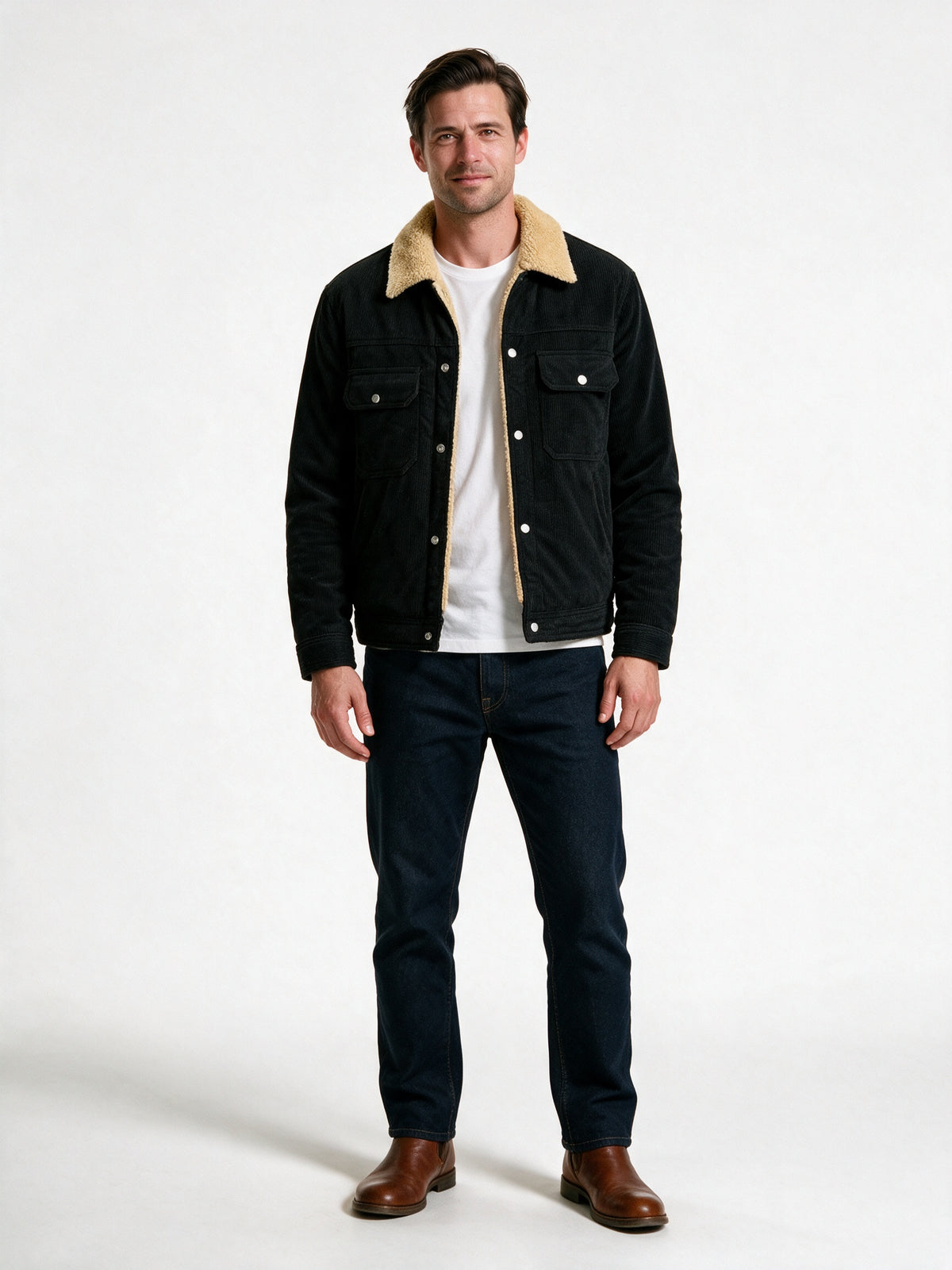 Alexander - Textured Snap-Front Jacket with Plush Collar for Men - view 1