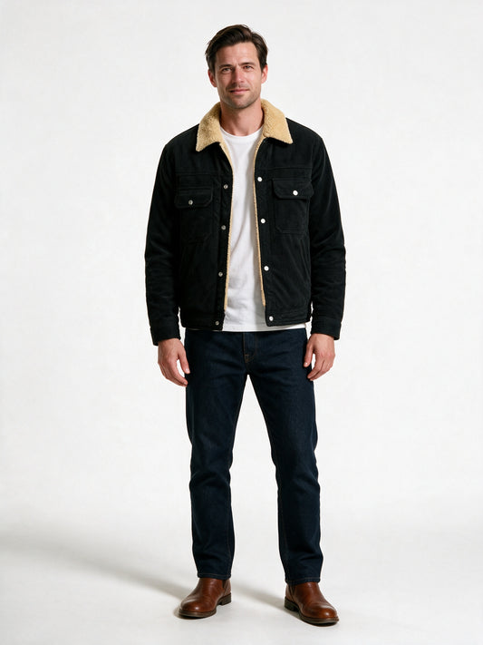 Alexander - Textured Snap-Front Jacket with Plush Collar for Men - view 1