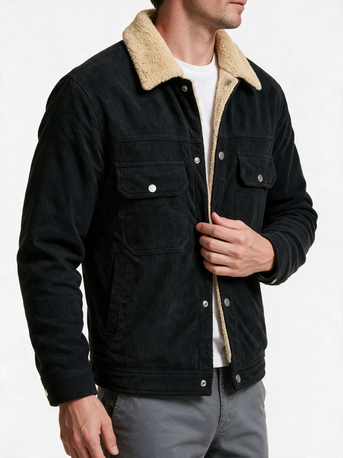 Alexander - Textured Snap-Front Jacket with Plush Collar for Men - view 3