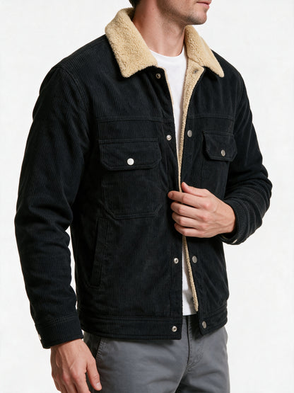 Alexander - Textured Snap-Front Jacket with Plush Collar for Men - view 3