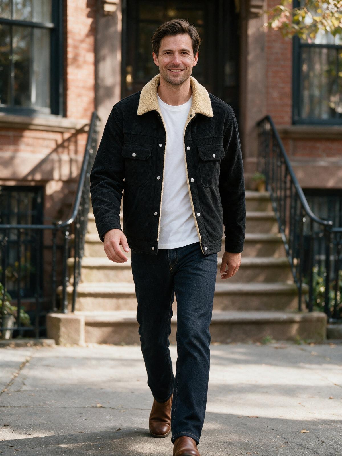 Alexander - Textured Snap-Front Jacket with Plush Collar for Men - view 4
