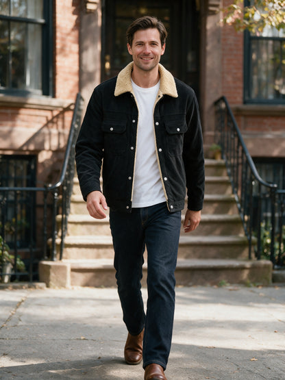Alexander - Textured Snap-Front Jacket with Plush Collar for Men - view 4