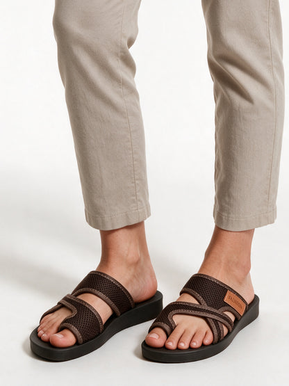 Alma - Women's Crisscross Toe Loop Flat Sandals - Brown