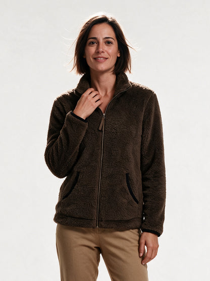 Amara - Cozy Women's Fleece Jacket for Winter Wear - Dark Brown