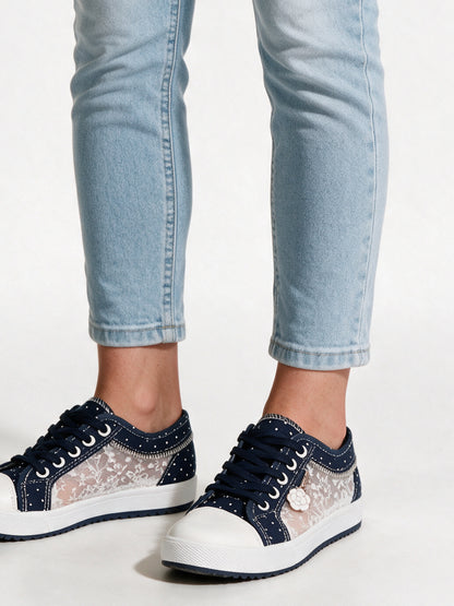 Amara - Floral Mesh Women's Orthopedic Sneakers - Navy