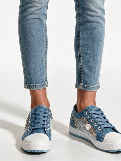 Amara - Floral Mesh Women's Orthopedic Sneakers - Sky Blue