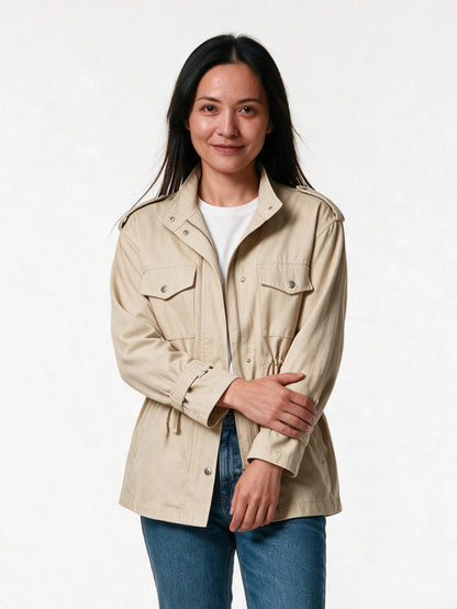 Amara - Soft Ladies Utility Jacket with Adjustable Fit - Cream