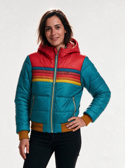 Amara - Stylish Retro Striped Puffer Jacket for Winter - Azure