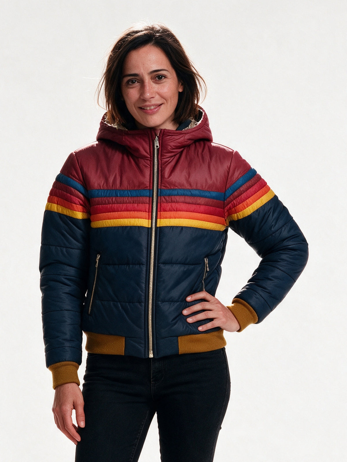 Amara - Stylish Retro Striped Puffer Jacket for Winter - view 1