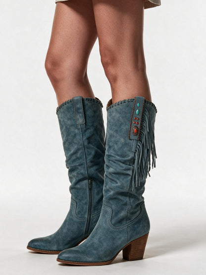 Amara - Stylish Women's Knee High Boots with Fringe Detail - view 2