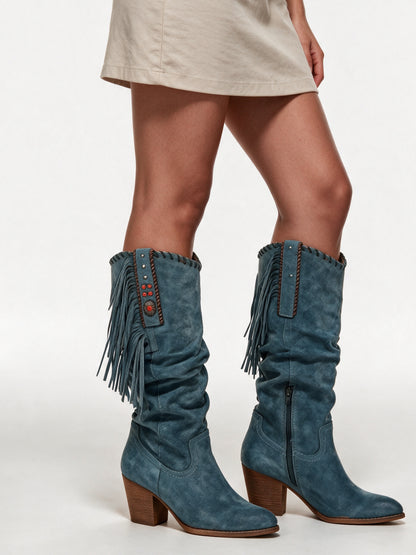 Amara - Stylish Women's Knee High Boots with Fringe Detail - view 3