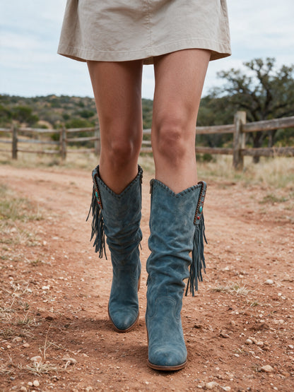 Amara - Stylish Women's Knee High Boots with Fringe Detail - view 4