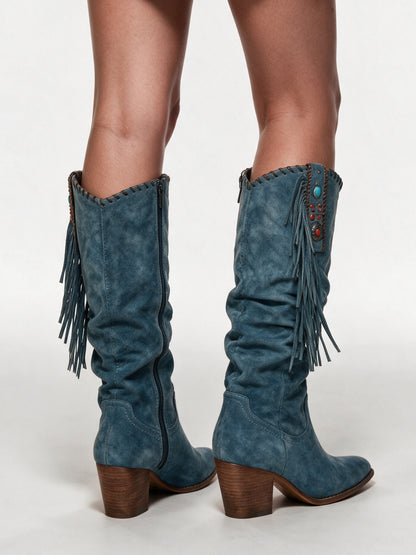 Amara - Stylish Women's Knee High Boots with Fringe Detail - view 5