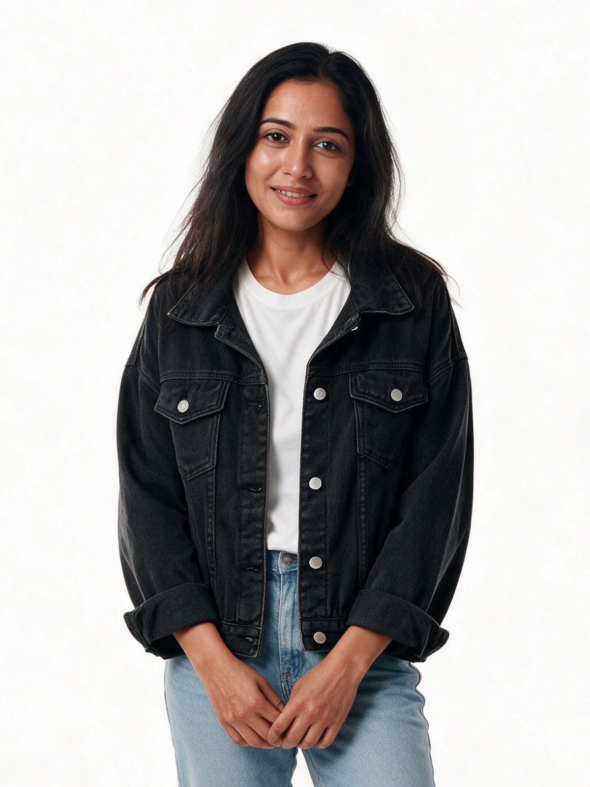 Amelia - Casual Oversized Denim Jacket for Women - Black