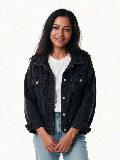Amelia - Casual Oversized Denim Jacket for Women - Black