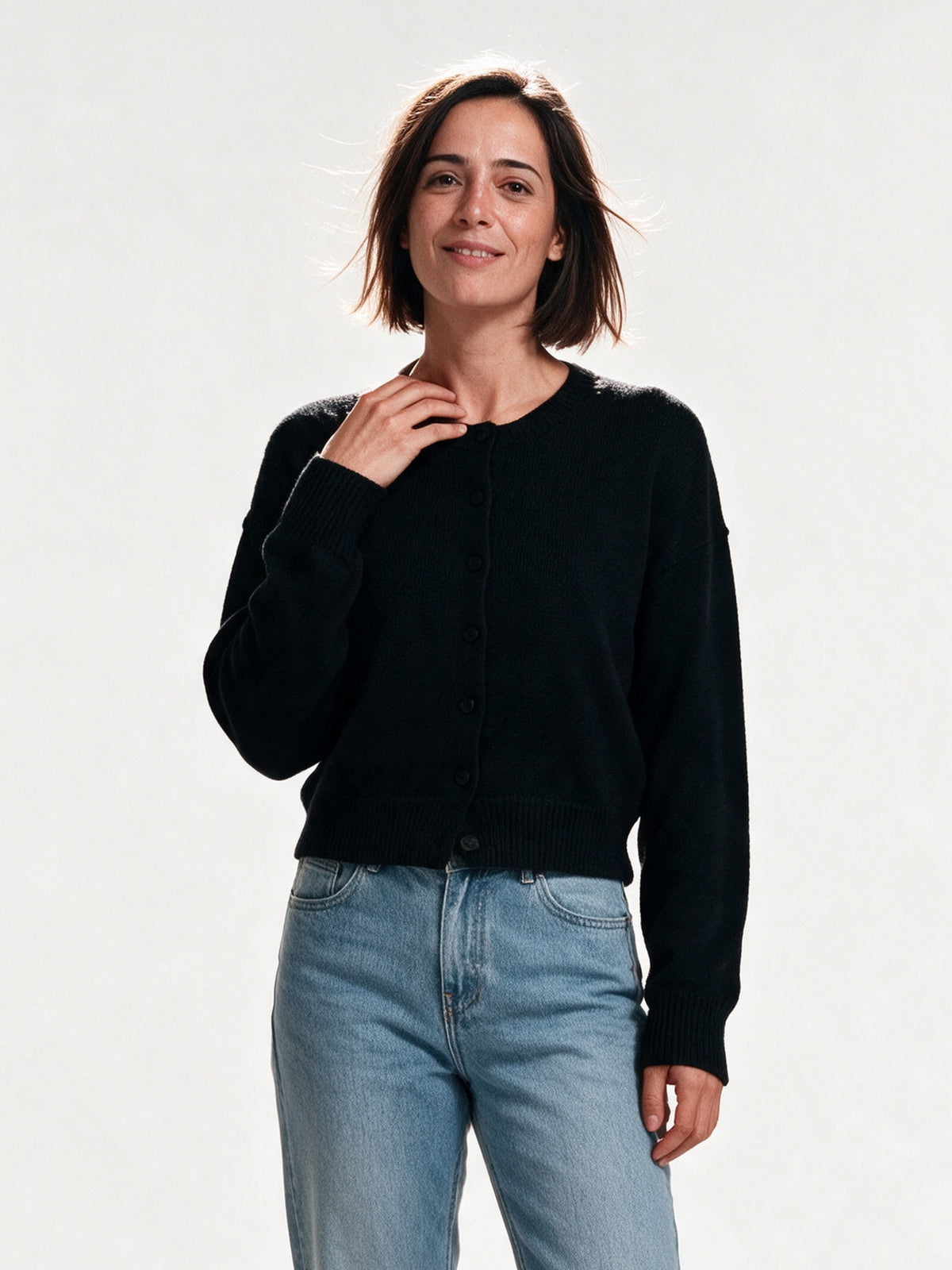 Amelia - Classic Pastel Cardigan Sweater for Women - Black