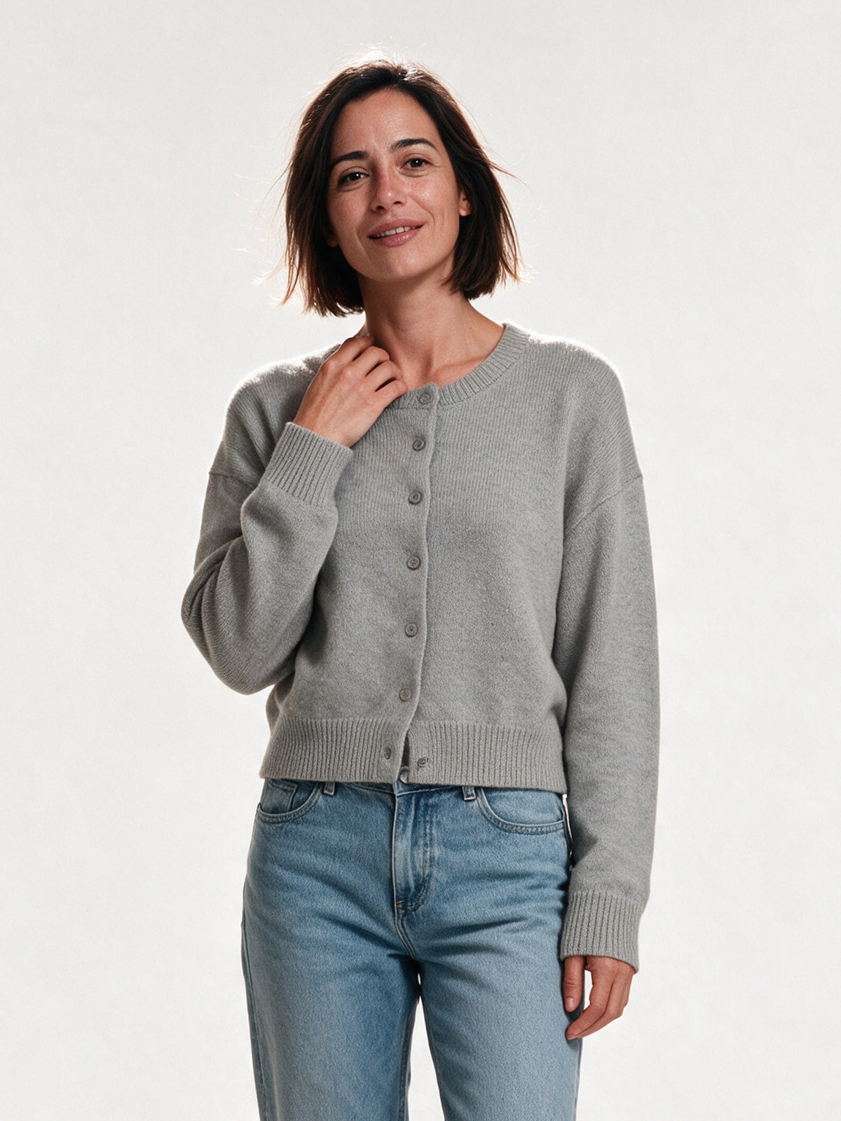 Amelia - Classic Pastel Cardigan Sweater for Women - Gray