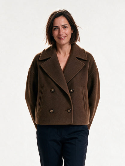 Amelia - Double-Breasted Soft-Blend Coat - Brown