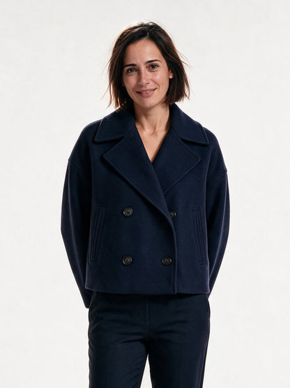 Amelia - Double-Breasted Soft-Blend Coat - Navy