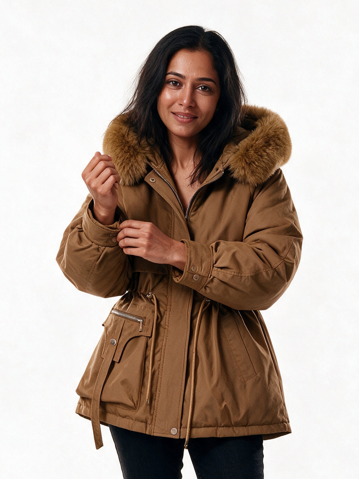 Amelia - Elegant Winter Puffer Jacket for Women - Brown