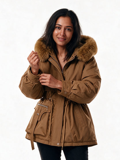 Amelia - Elegant Winter Puffer Jacket for Women - Brown