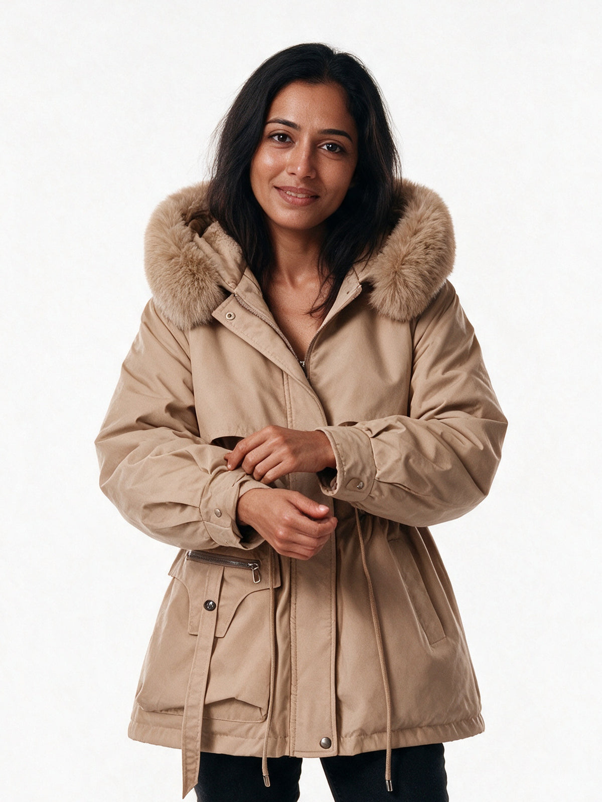 Amelia - Elegant Winter Puffer Jacket for Women - Khaki