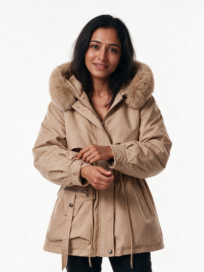 Amelia - Elegant Winter Puffer Jacket for Women - Khaki