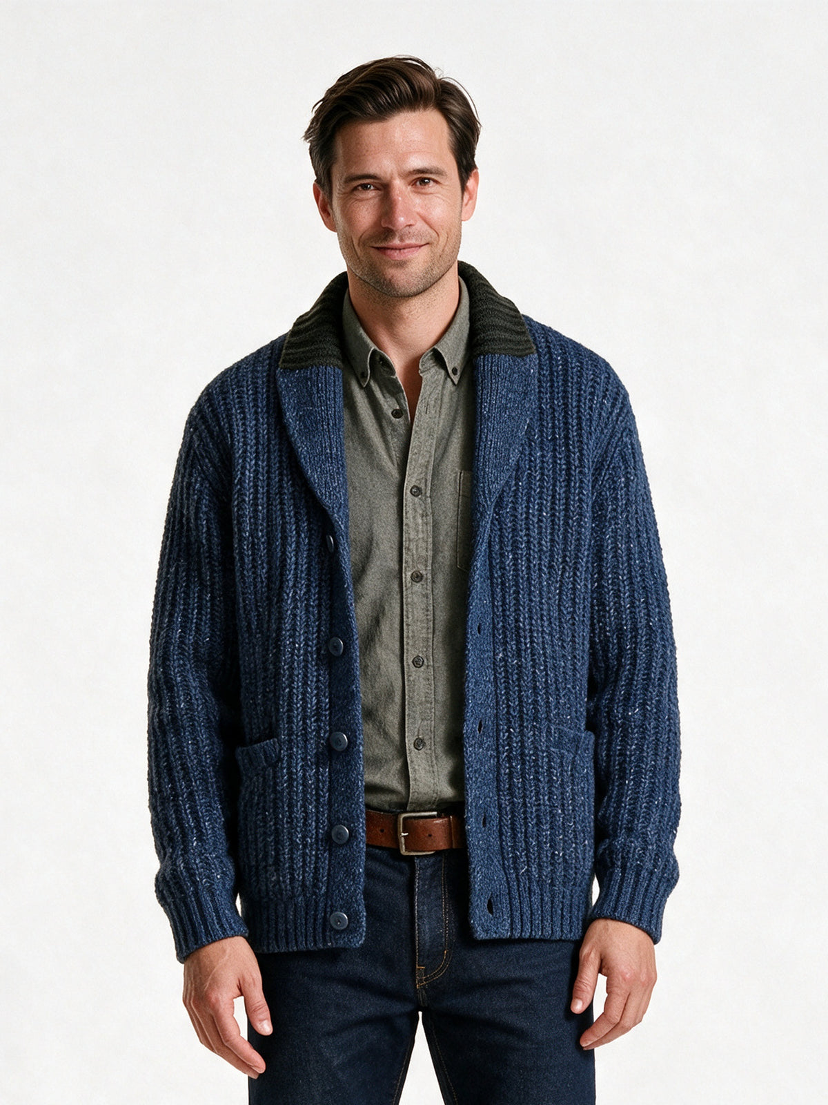 Amelia - Elegant Wool Blend Knitted Cardigan Sweater - Blue