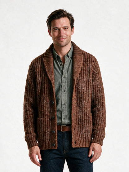 Amelia - Elegant Wool Blend Knitted Cardigan Sweater - Brown