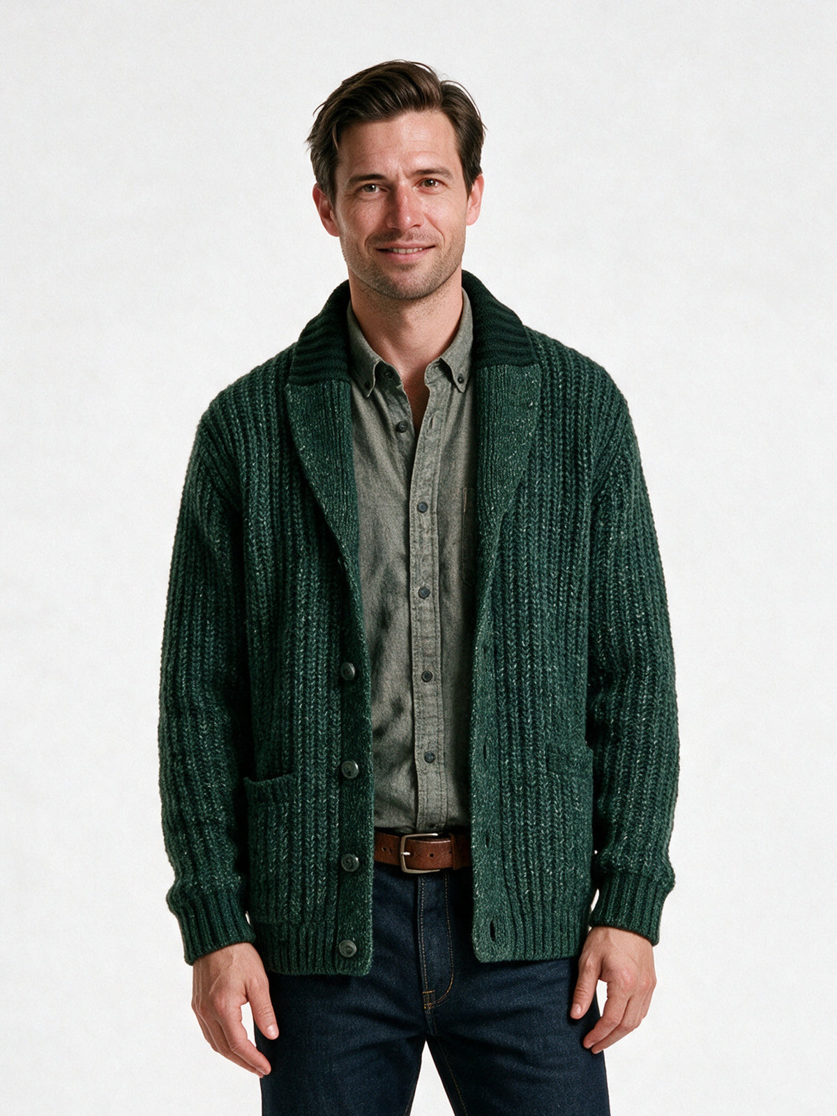 Amelia - Elegant Wool Blend Knitted Cardigan Sweater - Green