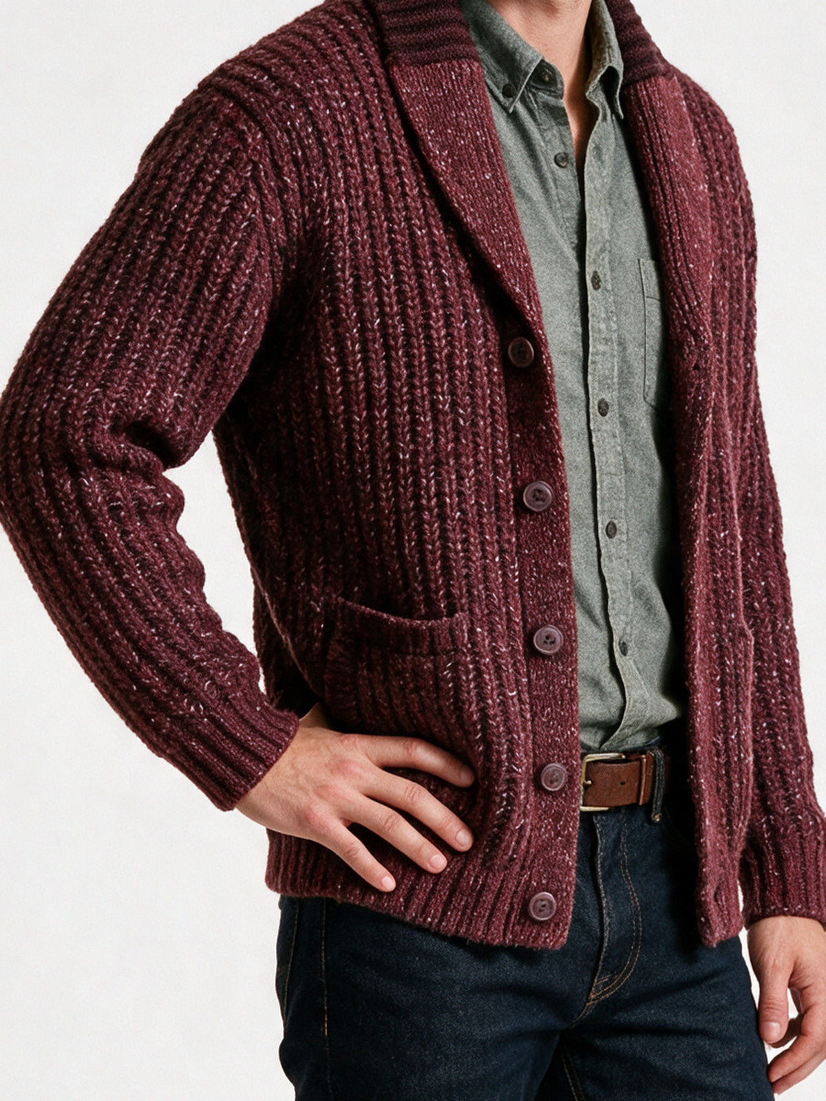 Amelia - Elegant Wool Blend Knitted Cardigan Sweater - view 3