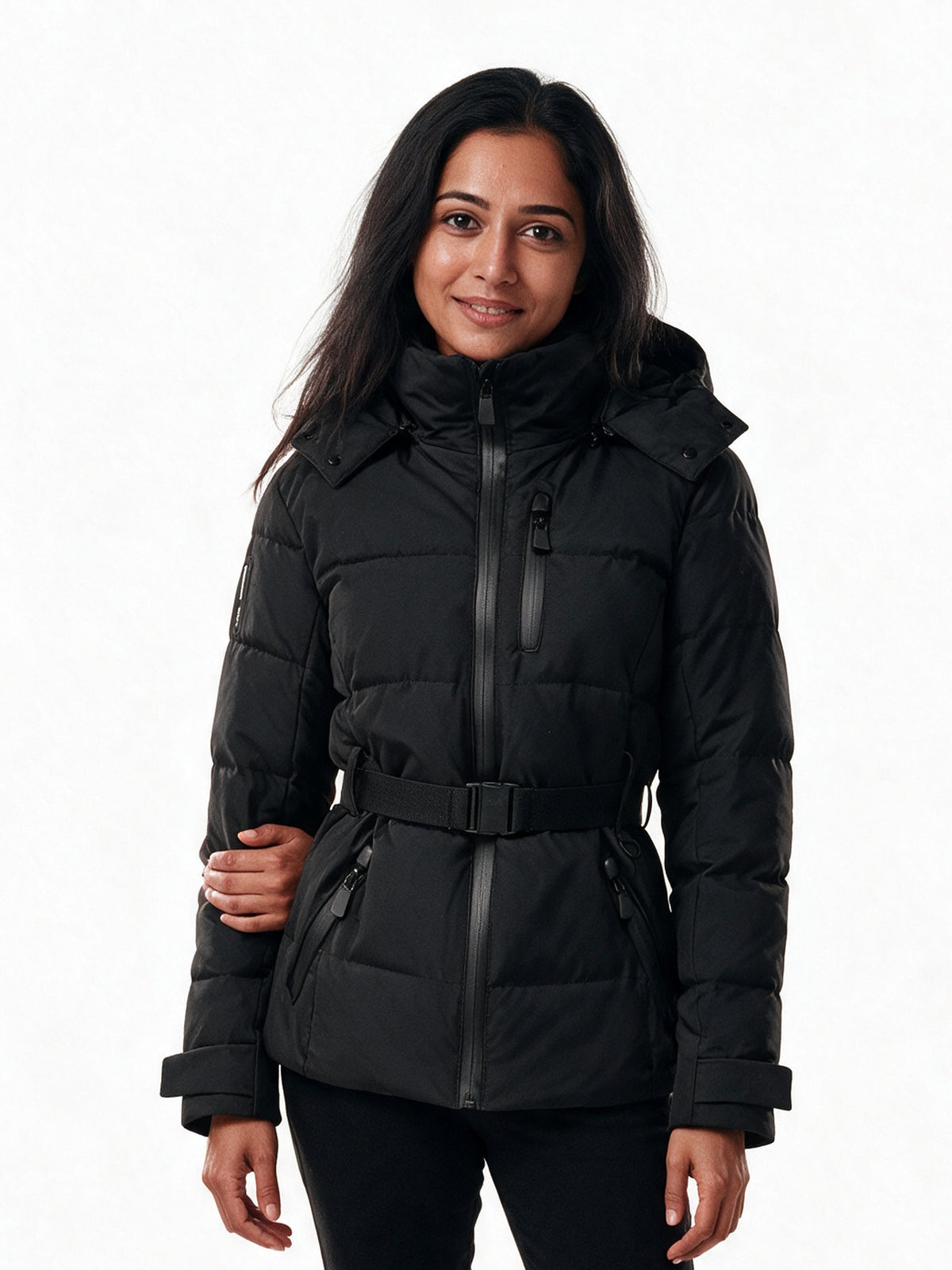 Amelia - Stylish Quilted Winter Jacket with Hood and Belt - view 1