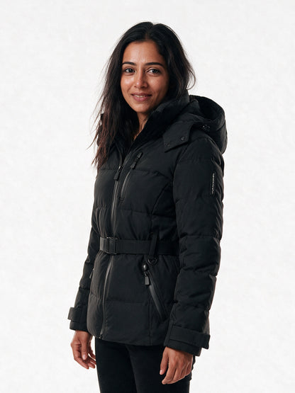 Amelia - Stylish Quilted Winter Jacket with Hood and Belt - view 2