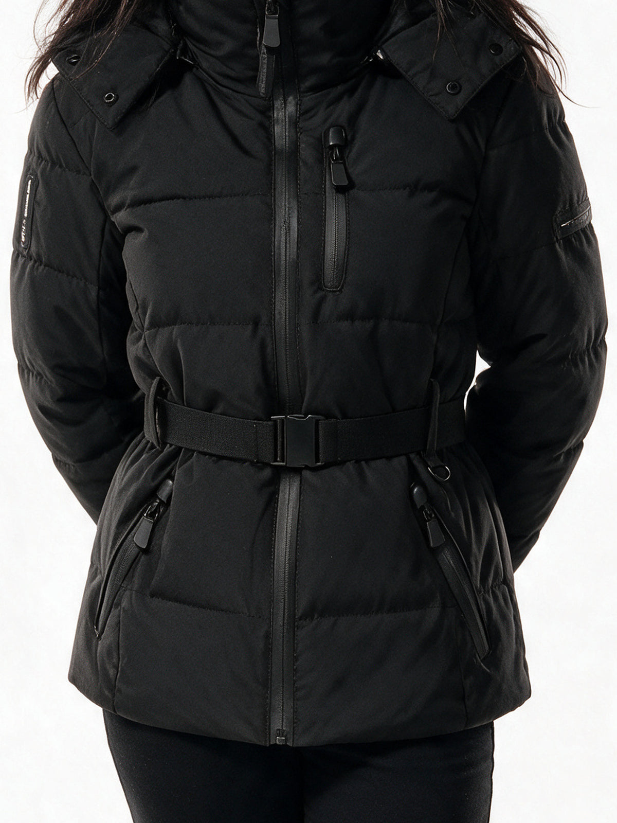 Amelia - Stylish Quilted Winter Jacket with Hood and Belt - view 3
