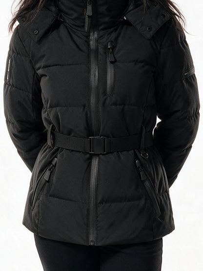 Amelia - Stylish Quilted Winter Jacket with Hood and Belt - view 3