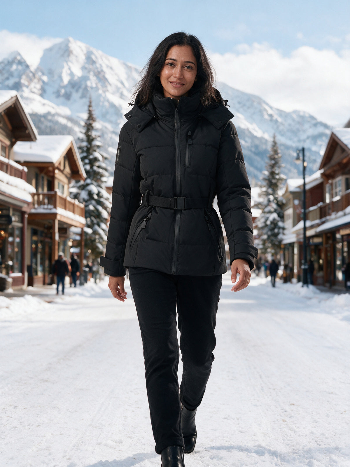 Amelia - Stylish Quilted Winter Jacket with Hood and Belt - view 4