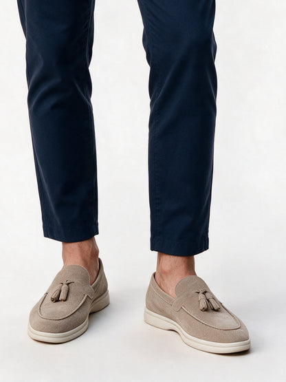Vitor - Men's Tassel Loafers with White Sole - Beige