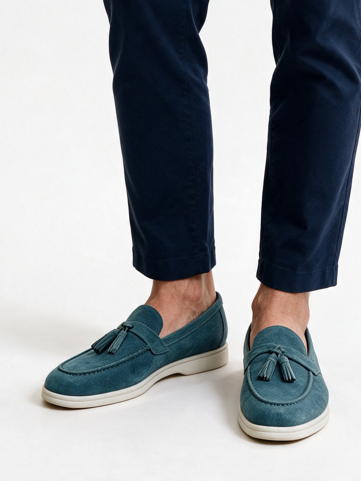 Vitor - Men's Tassel Loafers with White Sole - Teal