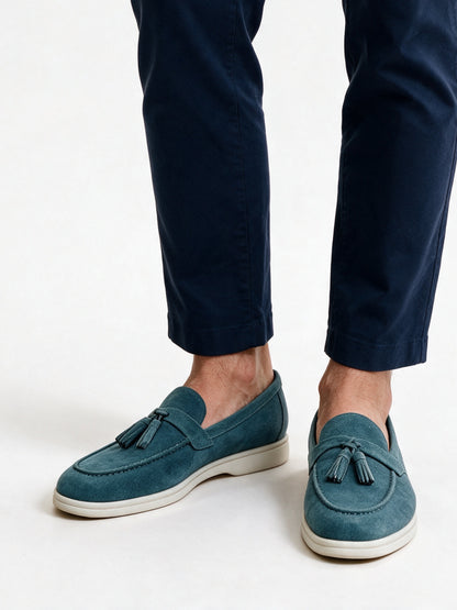 Vitor - Men's Tassel Loafers with White Sole - Teal