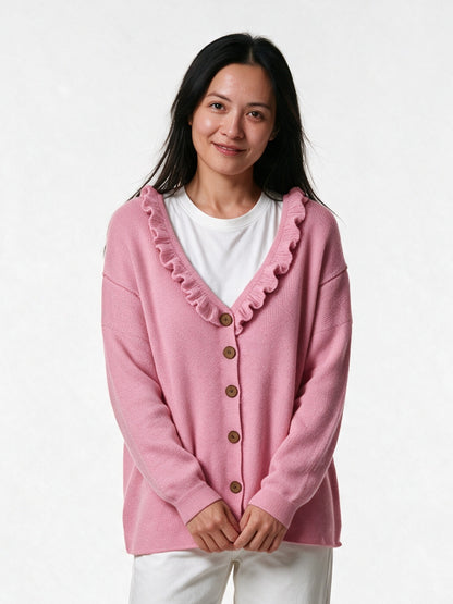 Annika - Women's Ruffle Collar Knit Cardigan - view 1