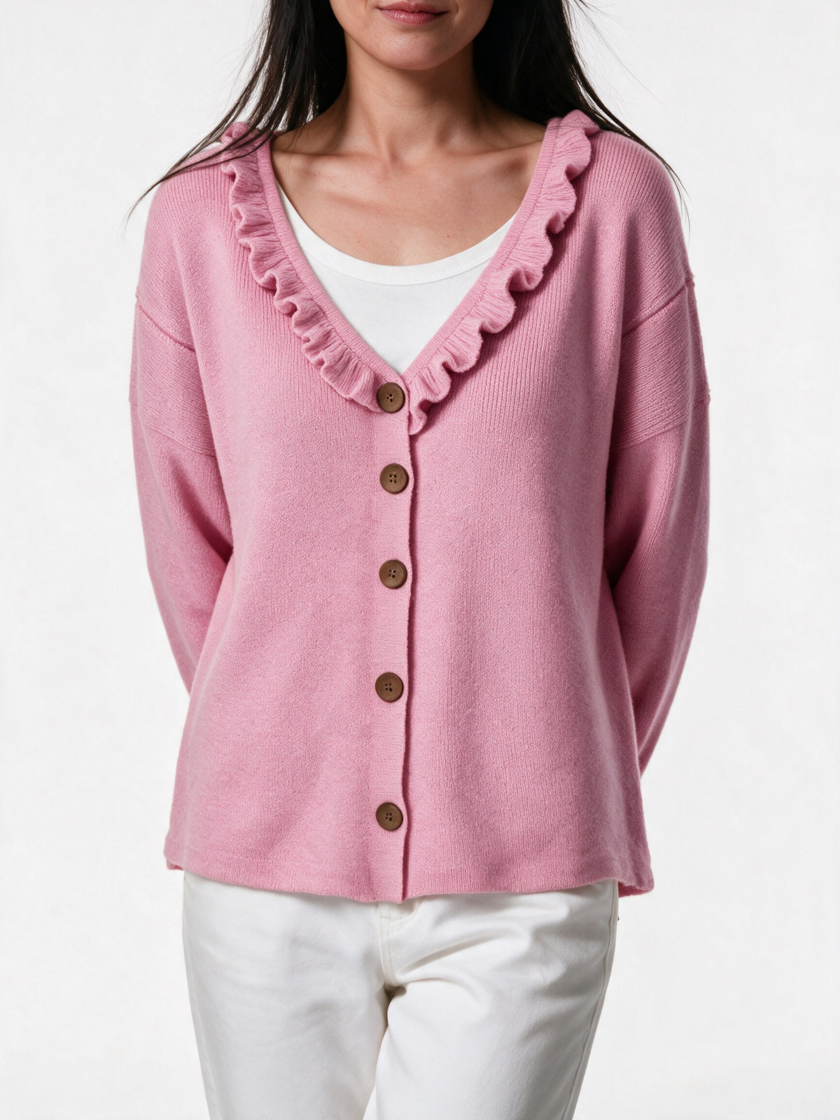 Annika - Women's Ruffle Collar Knit Cardigan - view 3
