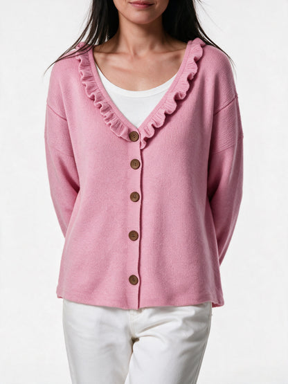 Annika - Women's Ruffle Collar Knit Cardigan - view 3