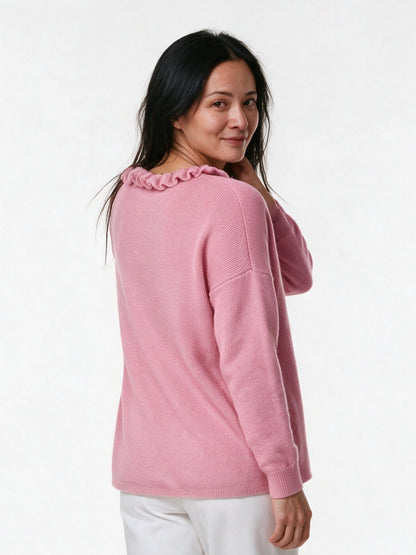 Annika - Women's Ruffle Collar Knit Cardigan - view 5