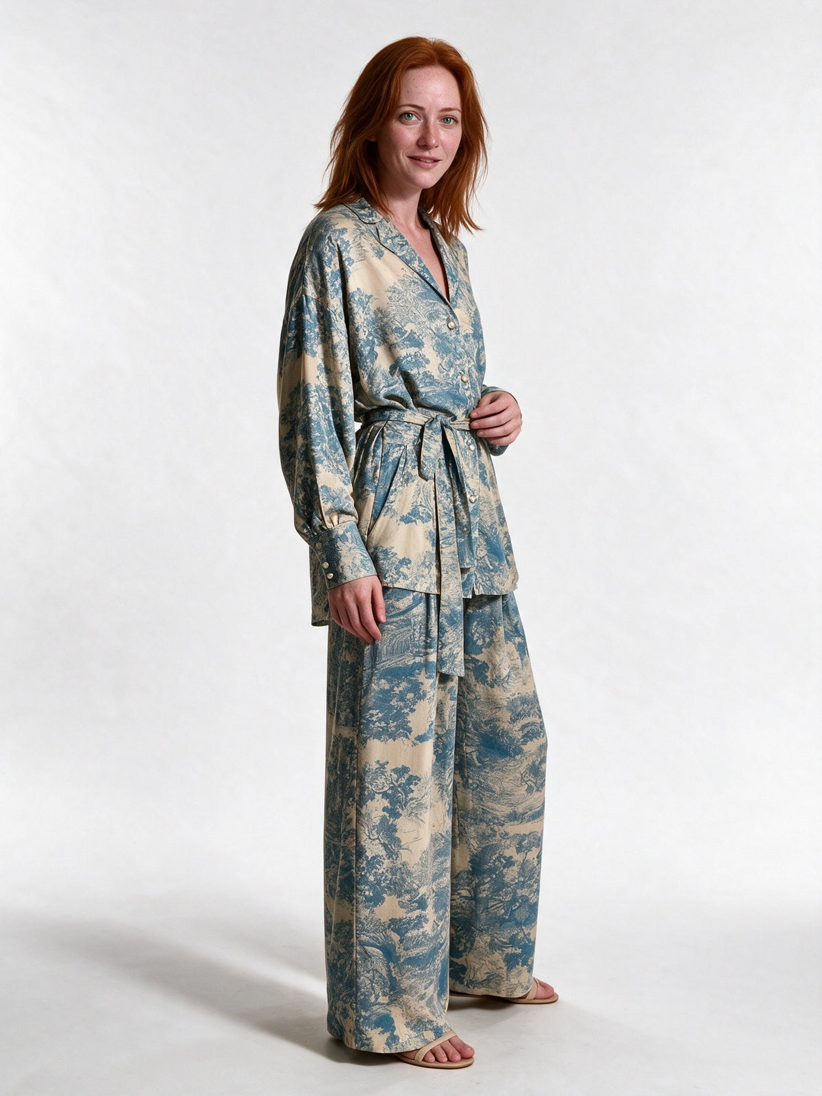 Anouk - Women's Printed Belted Shirt and Wide Leg Pants Set - view 2