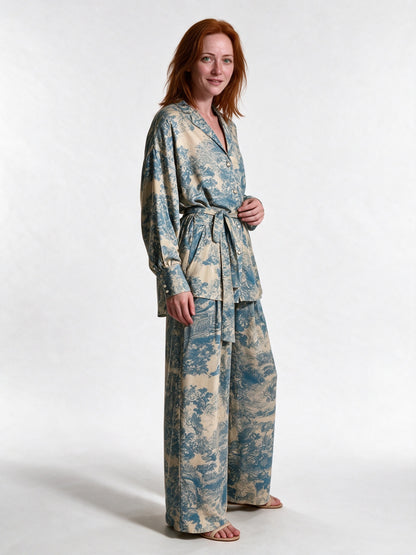 Anouk - Women's Printed Belted Shirt and Wide Leg Pants Set - view 2