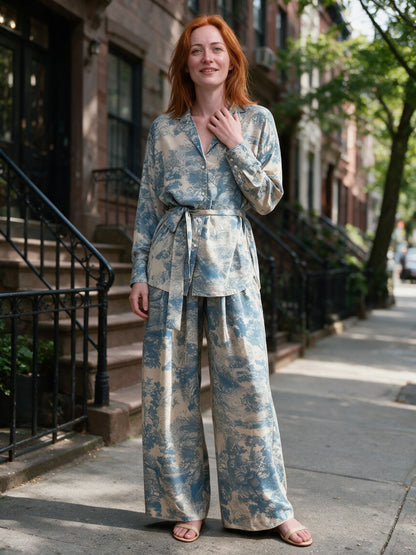 Anouk - Women's Printed Belted Shirt and Wide Leg Pants Set - view 4